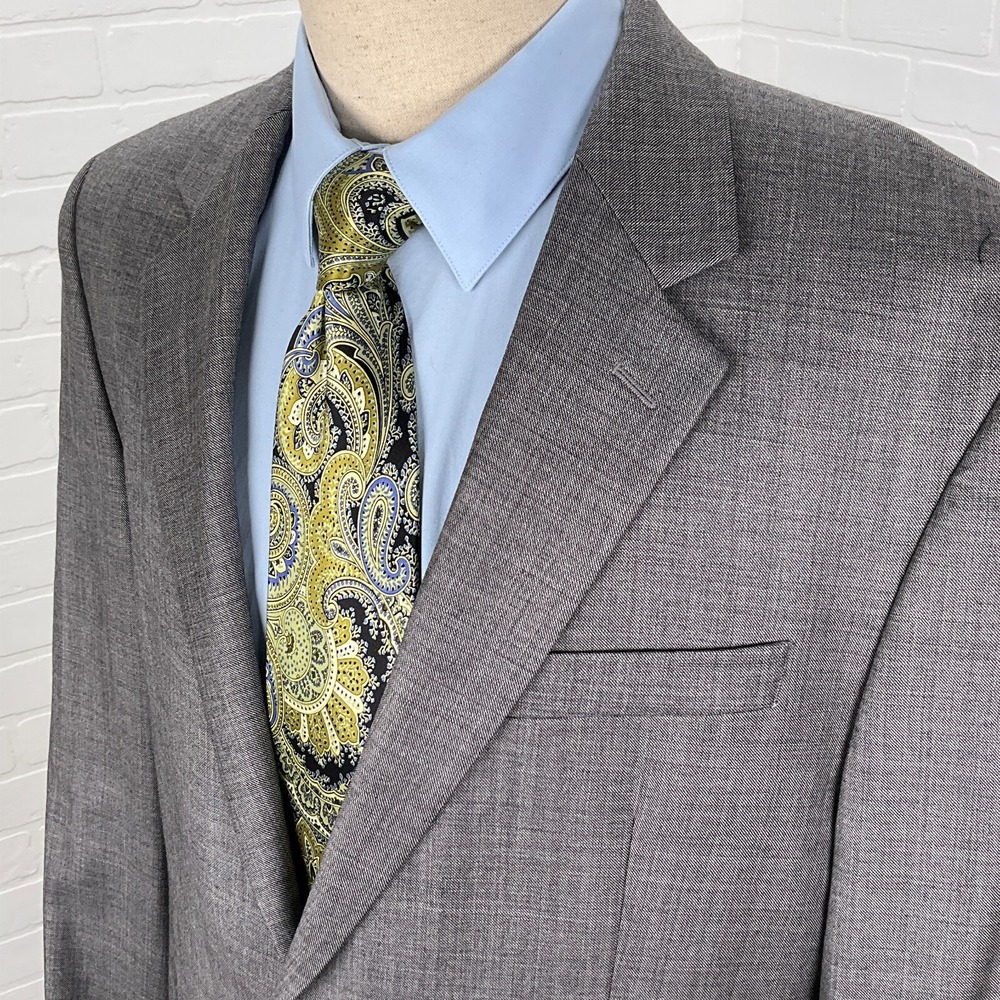 Chaps Blazer Men 42L Gray Black Woven Classic Career Wool‎ Sportcoat Suit Jacket